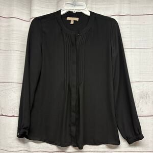Banana Republic Black Pintuck Blouse XS Long Sleeve Pleated Front Top